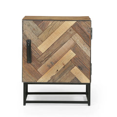 Angle Industrial Iron and  Solid  Wood Bedside Table 42