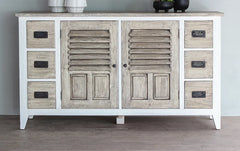 Ethereal Whites Handmade Indian Furniture Solid Mango Wood 2 Doors 6 Drawers Sideboard