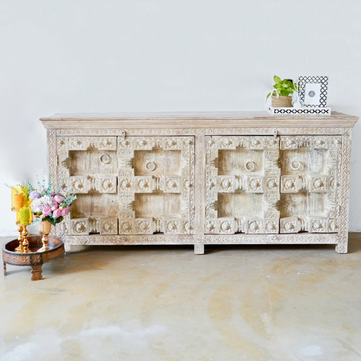 Pine Grove Old Wood Handmade Indian Furniture Mango Wood Buffet Sideboard Distressed