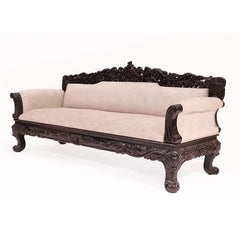 Hand Carved Indian Furniture Solid Mango Wood Daybed Sofa 3 Seater in Dark Brown