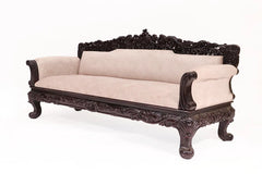 Hand Carved Indian Furniture Solid Mango Wood Daybed Sofa 3 Seater in Dark Brown