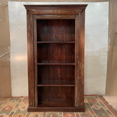 Handcrafted Indian Furniture Carved Solid Hard Wood Bookshelf in Dark Brown 108x46x205Cm