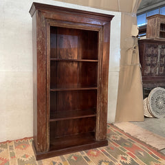 Handcrafted Indian Furniture Carved Solid Hard Wood Bookshelf in Dark Brown 108x46x205Cm