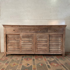 Handmade Carved Indian Furniture Reclaimed Wood Shutter Doors White With 4 Drawers 183x40x90Cm