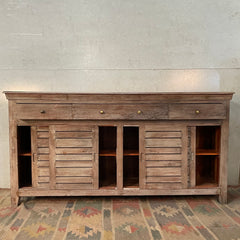 Handmade Carved Indian Furniture Reclaimed Wood Shutter Doors White With 4 Drawers 183x40x90Cm