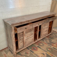 Handmade Carved Indian Furniture Reclaimed Wood Shutter Doors White With 4 Drawers 183x40x90Cm