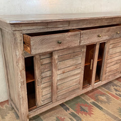 Handmade Carved Indian Furniture Reclaimed Wood Shutter Doors White With 4 Drawers 183x40x90Cm