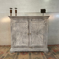 Handcrafted Indian Furniture Carved Solid Hard Wood 2Doors Cabinet Greywash 107x51x97Cm