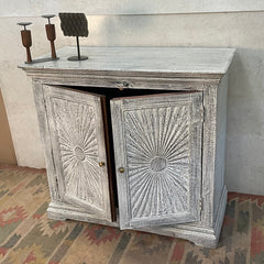 Handcrafted Indian Furniture Carved Solid Hard Wood 2Doors Cabinet Greywash 107x51x97Cm