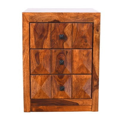 Handmade Diamond Design Solid Wooden Bedside Table in Brown