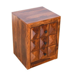 Handmade Diamond Design Solid Wooden Bedside Table in Brown