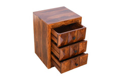 Handmade Diamond Design Solid Wooden Bedside Table in Brown