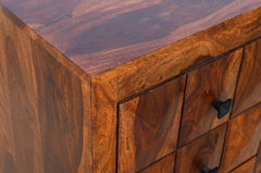 Handmade Diamond Design Solid Wooden Bedside Table in Brown