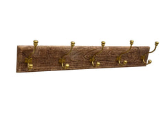 Handmade Carved Solid Wood Indian Hanger With Brass Hooks 74x18x10Cm