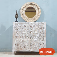 Handmade Indian Furniture Solid Hard Wood Carved 2 Doors Cabinet 90X40X90CM