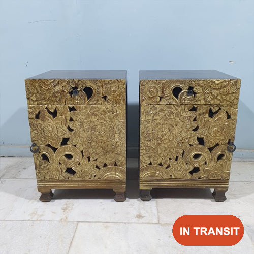 Indian Hand Carved Solid Wooden Bedside Table 43X40X60CM