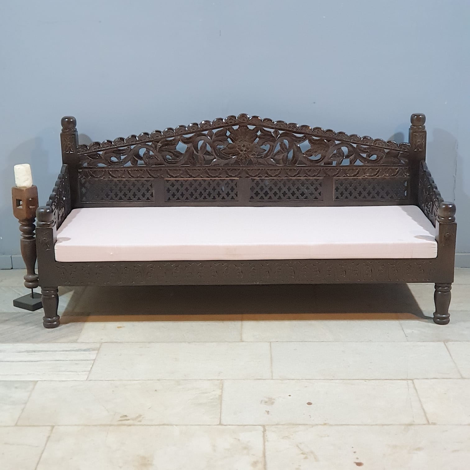 Indian carved wooden daybed bench with mattress