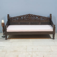 Indian carved wooden daybed bench with mattress