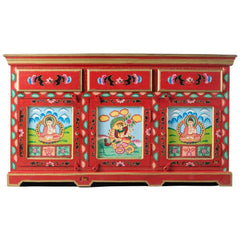 Brush & Timber Handmade Carved Mango Wood Handpainted Cabinet Sideboard