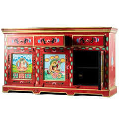 Brush & Timber Handmade Carved Mango Wood Handpainted Cabinet Sideboard