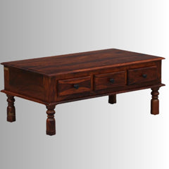 Colonial Handmade Carved Solid Mango Wood Coffee Table with Drawers