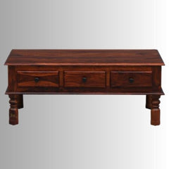 Colonial Handmade Carved Solid Mango Wood Coffee Table with Drawers