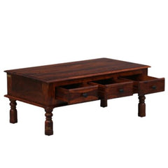 Colonial Handmade Carved Solid Mango Wood Coffee Table with Drawers