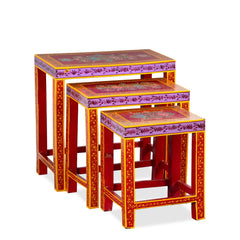 Brush & Timber Handmade Mango Wood Painted Nest of Tables (Set of 3)