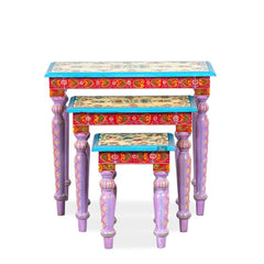 Brush & Timber Handmade Mango Wood Painted Tables (Set of 3)