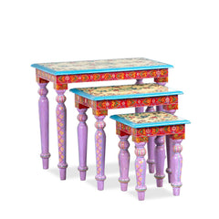 Brush & Timber Handmade Mango Wood Painted Tables (Set of 3)