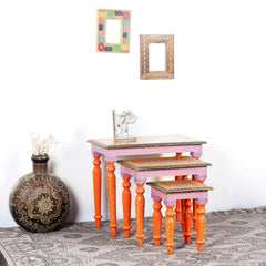 Brush & Timber Handmade Mango Wood Painted Tables (Set of 3)