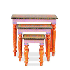 Brush & Timber Handmade Mango Wood Painted Tables (Set of 3)