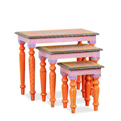 Brush & Timber Handmade Mango Wood Painted Tables (Set of 3)