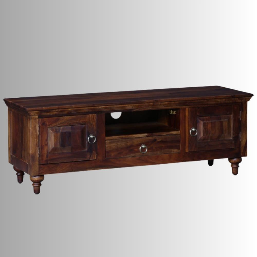 Colonial Handmade Carved Solid Mango Wood Tv Unit In Dark Brown