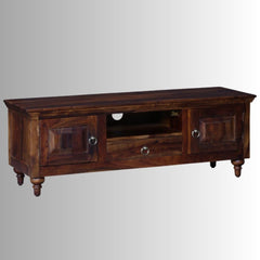 Colonial Handmade Carved Solid Mango Wood Tv Unit In Dark Brown