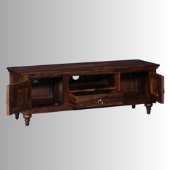 Colonial Handmade Carved Solid Mango Wood Tv Unit In Dark Brown