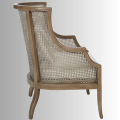 Occasional Accent Wooden Rattan Lounge Chair (Walnut)