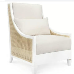 Occasional Accent Wooden Rattan Lounge Chair (White)