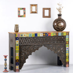 Mehrab Wooden Console Entryway Table (Black Distress)