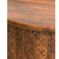 Bristol Hand Carved Indian Solid Wood Round Coffee Table (Honey)