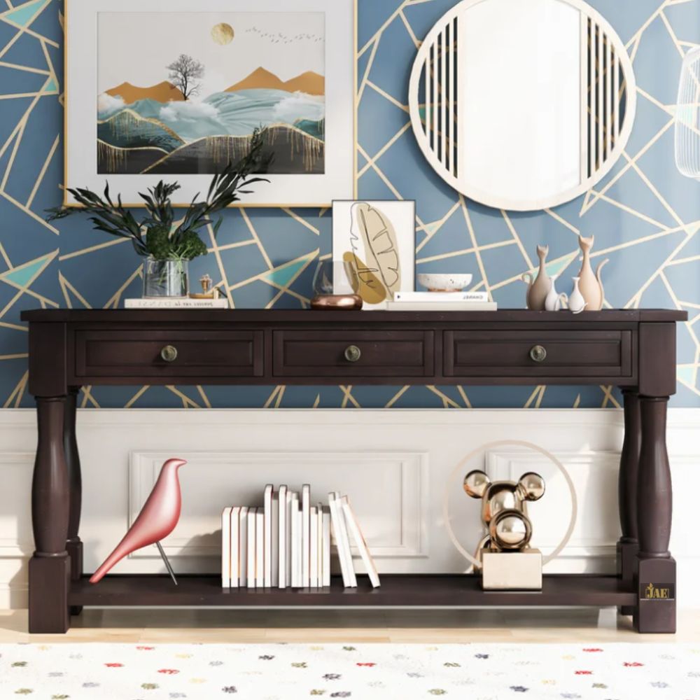 Blanc Wooden Entryway Console Table Dark Brown