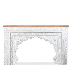 Mehrab Handmade Indian Furniture Wooden Carved Console Table (White Distress)