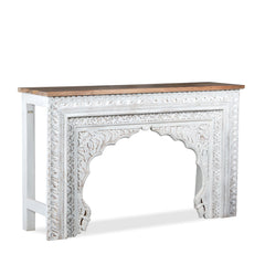 Mehrab Handmade Indian Furniture Wooden Carved Console Table (White Distress)