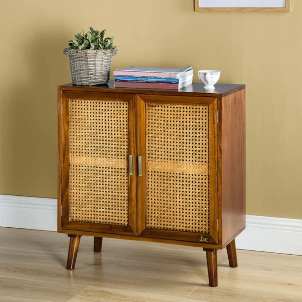 Rattan Elegance Series Mango Wood Cane Cabinet for Storage