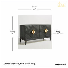 Golden Dragon Solid Mango Wood Modern Designer 2 Doors Sideboard in Black