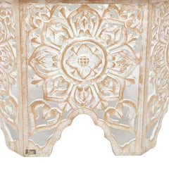 Handmade Carved Mango Wood Octagon Coffee Table Cream Distressed