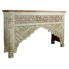 Mehrab Wooden Carved Entryway Console Table (Antique Light Green)