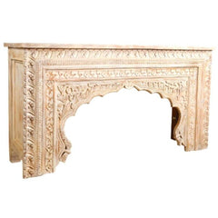 Mehrab Handmade Indian Furniture Wooden Carved Console Table (Cream Distress)