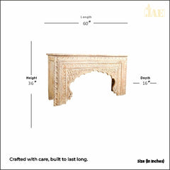 Mehrab Handmade Indian Furniture Wooden Carved Console Table (Cream Distress)