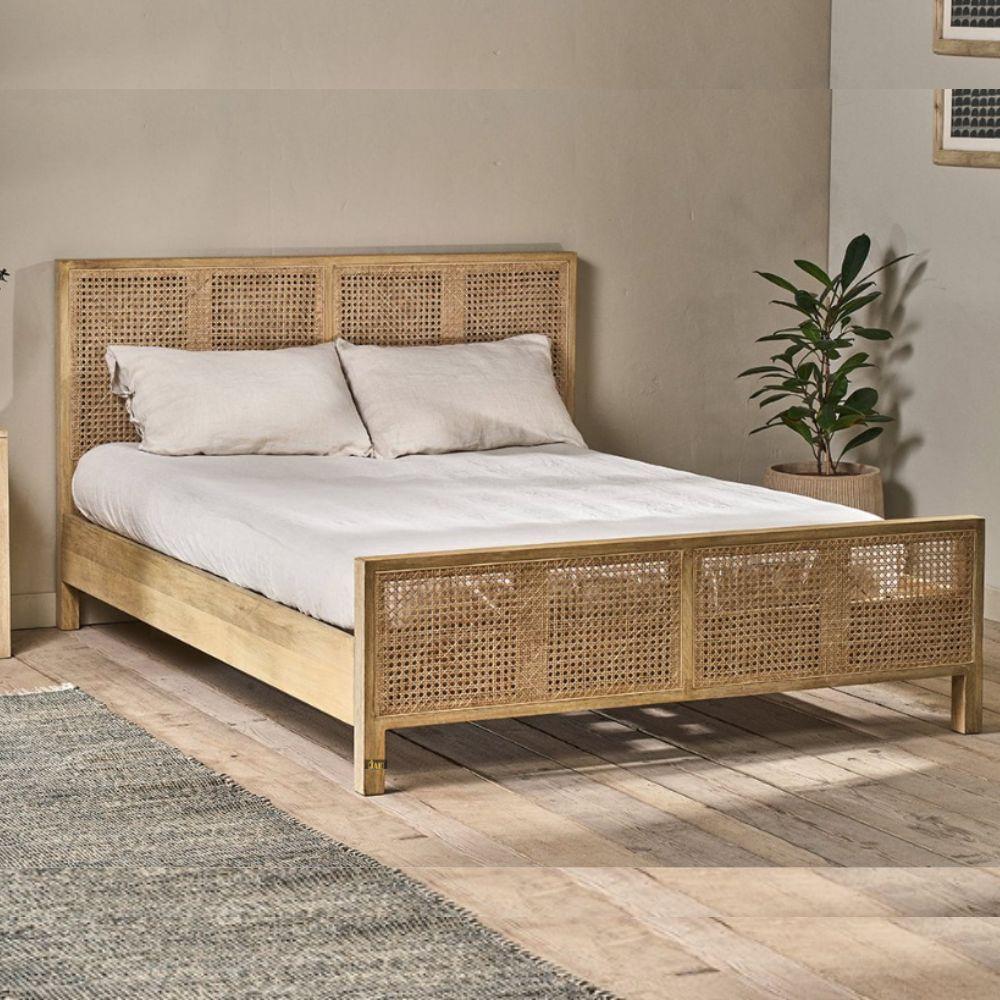 Rattan Elegance Series Mango Wood King Sized Bed Frame in Natural Finish